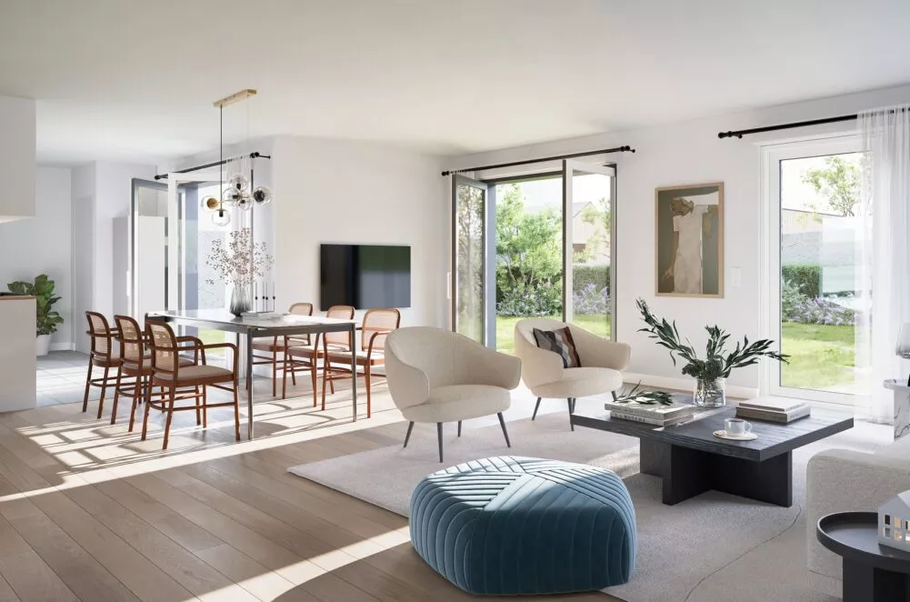 Salon et salle à manger intérieur d'une maison Villa Cozy à Lorient. Un programme réalisé par Pierre Promotion.