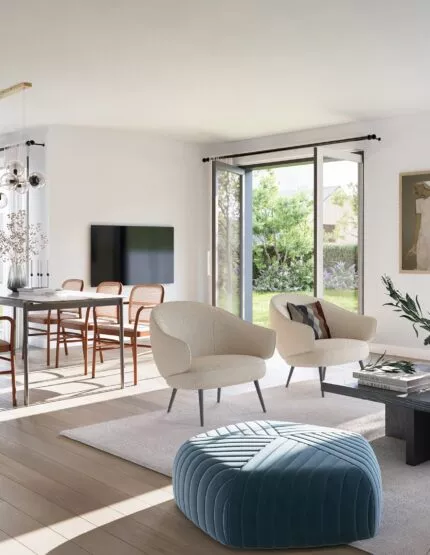 Salon et salle à manger intérieur d'une maison Villa Cozy à Lorient. Un programme réalisé par Pierre Promotion.