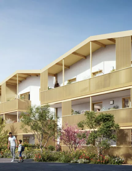 Extérieur de la résidence L'Eclat situé à Ploemeur, près de Lorient. Des logements neufs réalisés par Pierre Promotion