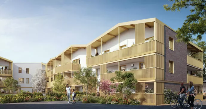Extérieur de la résidence L'Eclat situé à Ploemeur, près de Lorient. Des logements neufs réalisés par Pierre Promotion