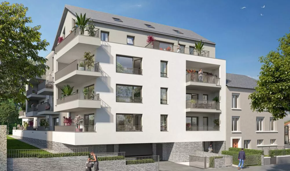 Extérieur de la résidence Escapade située à Nantes. Un ensemble de logements neufs réalisé par Pierre Promotion.