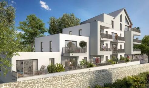 Extérieur de la résidence Escapade située à Nantes. Un ensemble de logements neufs réalisé par Pierre Promotion.