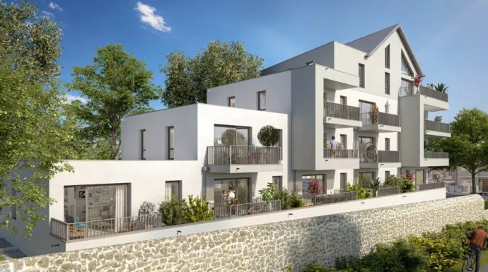Extérieur de la résidence Escapade située à Nantes. Un ensemble de logements neufs réalisé par Pierre Promotion.