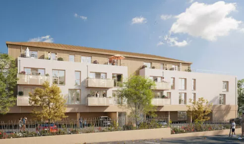 Extérieur du bâtiment Villa Vanille, vue de la route, situé à Bédée près de Rennes. Des logements neufs réalisés par Pierre promotion.