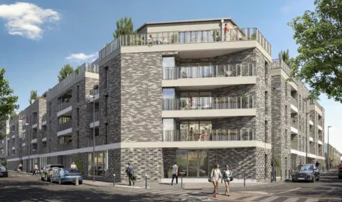 Extérieur du bâtiment Nuances, situé à Nantes. Des logements neufs réalisés par Pierre Promotion.