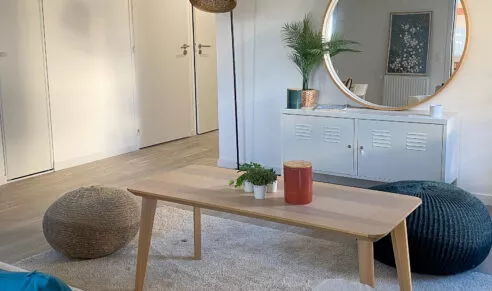 Salon d'un appartement neuf à Rennes, dans la résidence Brownstone.
