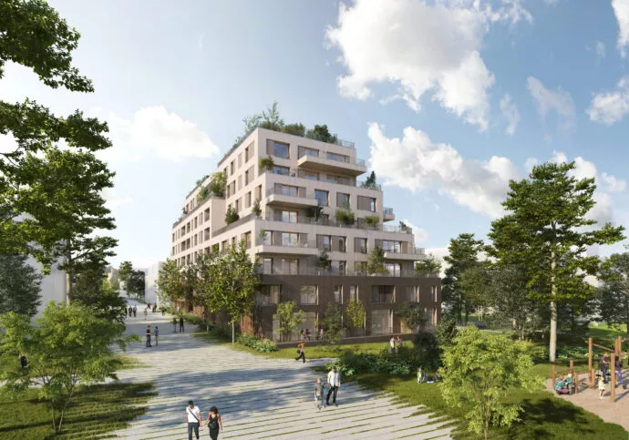 Extérieur de la résidence L'Eclat situé à Ploemeur, près de Lorient. Des logements neufs réalisés par Pierre Promotion