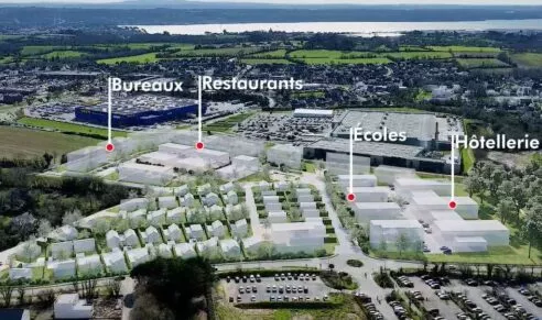 Proposition d'implantation pour des futures cellules commerciales à Brest pour le programme Green Hub réalisé par Pierre Promotion.