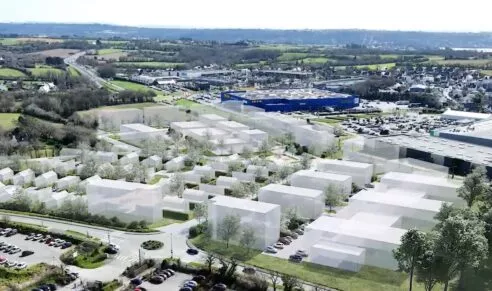 Proposition d'implantation pour des futures cellules commerciales à Brest pour le programme Green Hub réalisé par Pierre Promotion.
