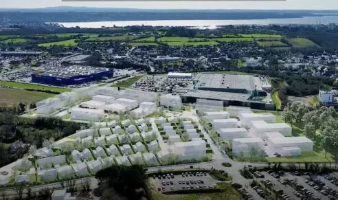 Proposition d'implantation pour des futures cellules commerciales à Brest pour le programme Green Hub réalisé par Pierre Promotion.