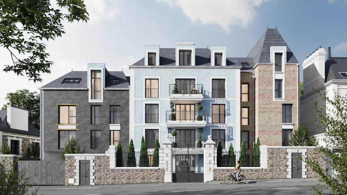 Résidence George V à Saint-Malo, vue de la façade extérieure de l'entrée.