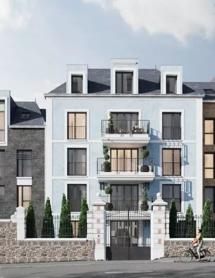 Résidence George V à Saint-Malo, vue de la façade extérieure de l'entrée.