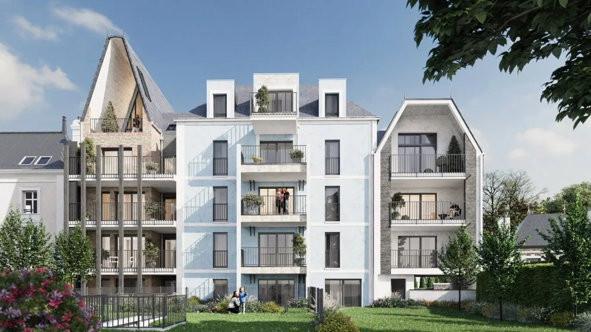 Résidence George V à Saint-Malo, vue de la façade extérieure côté jardin.