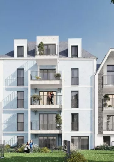 Résidence George V à Saint-Malo, vue de la façade extérieure côté jardin.