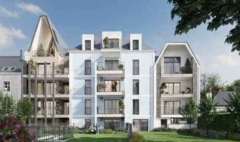 Résidence George V à Saint-Malo, vue de la façade extérieure côté jardin.