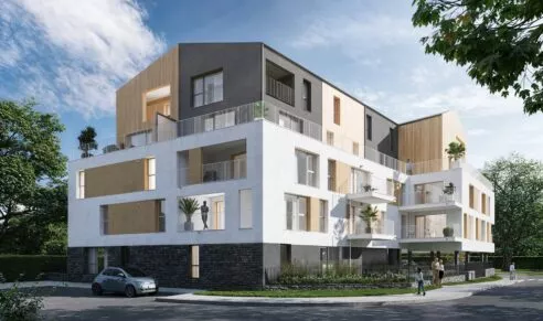 Extérieur de la résidence Maïa, vue sur les balcons et loggias pour des appartements lumineux. À Le Rheu, Rue de l'Hermitage, proche de Rennes Des appartements neufs réalisés par Pierre Promotion.