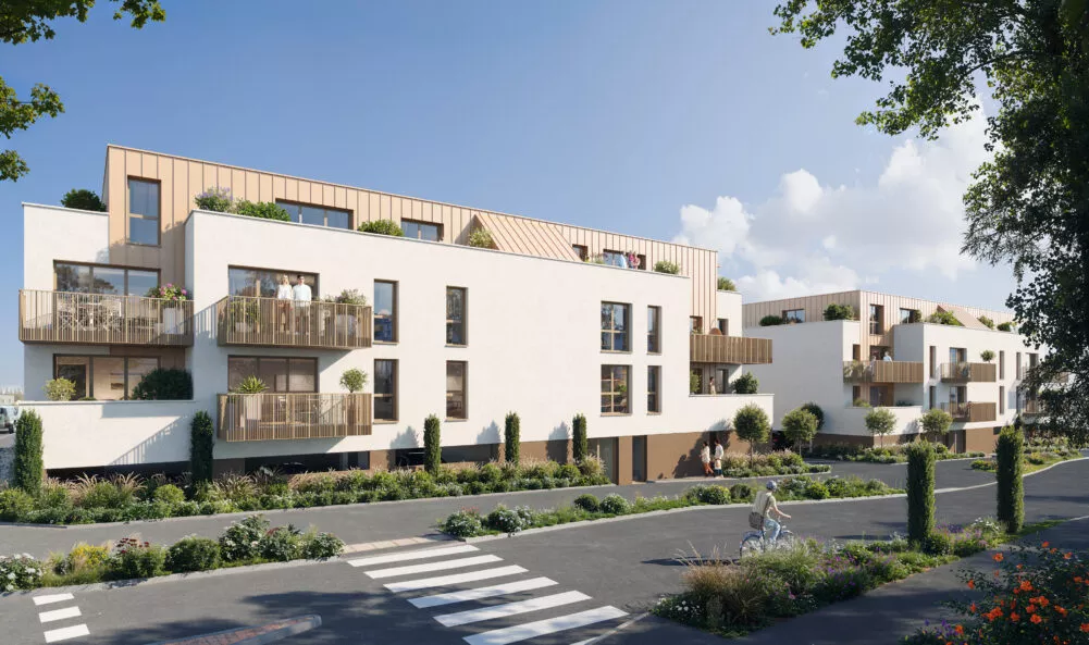 Perspectives extérieures de la résidence Les Balcons de Juliette à Melesse.