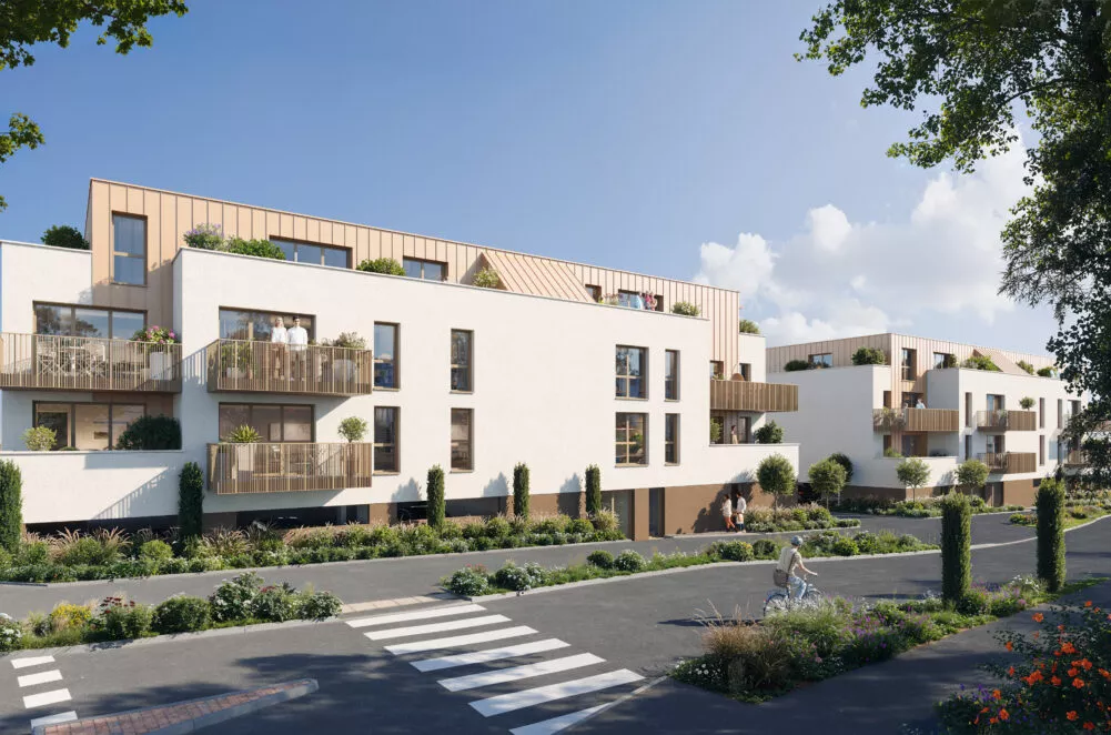 Perspectives extérieures de la résidence Les Balcons de Juliette à Melesse.